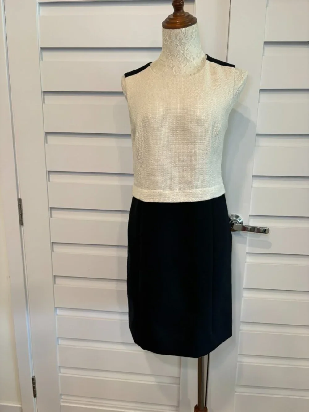 Tory Burch Natasha Black Ivory Textured Wool Blend Work Office Dress Size 6
